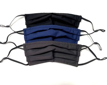 3 Pack of Face Masks, Triple Layered Face Masks with Nose Wire, Adjustable Ear Loops, Pocket for Filter, Black, Charcoal Gray, Navy Blue