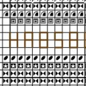 May include: Cross stitch pattern with black, white, brown, and orange thread. The pattern features a black and white image of a dog with the word "WITH" in red and "YOU" in orange.