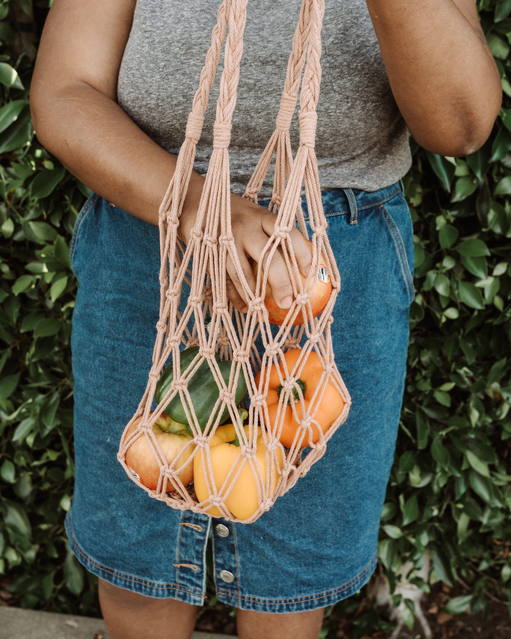 Dusty Pink Macrame Market produce Bag Etsy