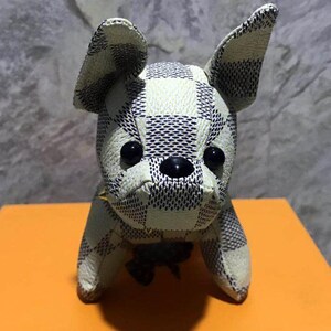 Lv French Bulldog Leather Keychain