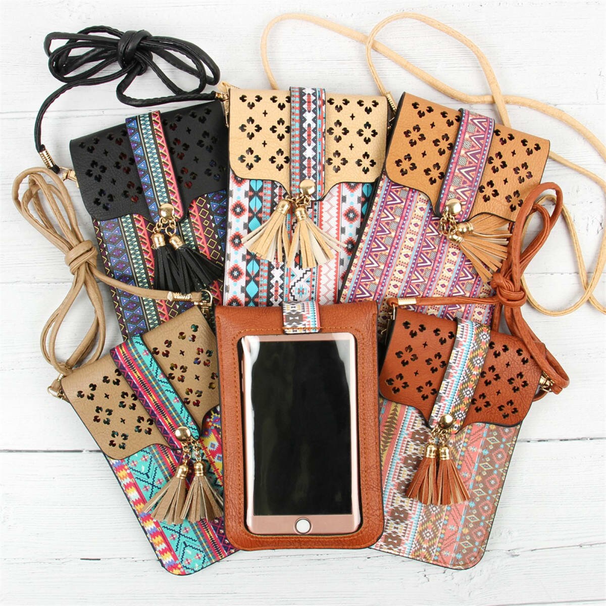 Luxtrada Cell Phone Bag, PU Leather Cell Phone Purse, Small Crossbody Bag  Cell Phone Pouch Shoulder Bag with Touch Screen Window and Removable Strap