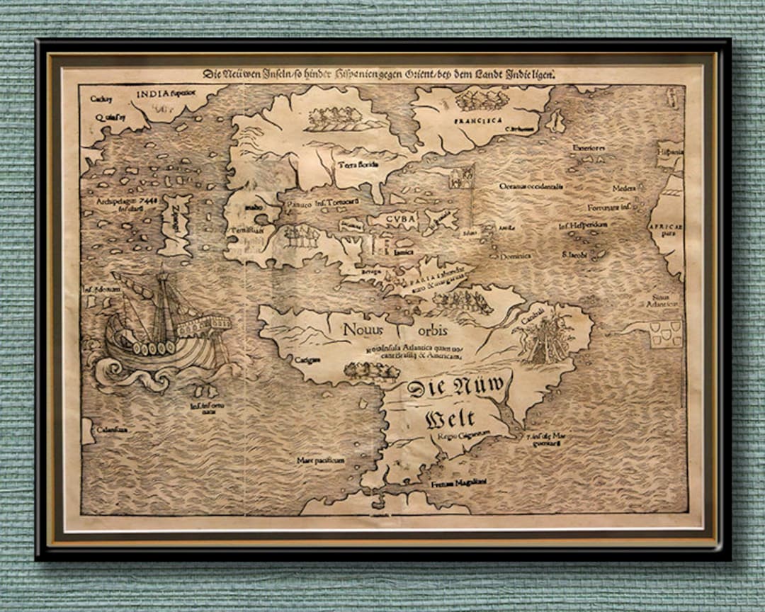 German Produced Map of North and South America From 1552 is a