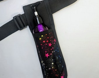 Loción individual para terapeuta de masaje con estrellas arcoíris metálicas y funda utilitaria