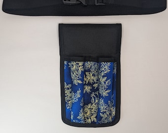 Loción doble para terapeuta de masaje floral azul y dorado y funda de utilidad