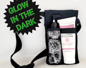 Funda para loción y crema con calaveras que brillan en la oscuridad, funda para loción para terapeuta de masaje,