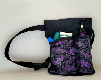 Purple Bats Massage Therapist Lotion holster with Tool Pocket and Utility Holster