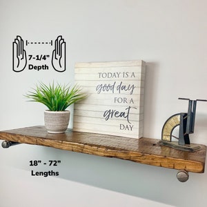 Handmade Rustic Country Farmhouse Distressed Solid Wood 7-1/4” Deep x 1-1/2" Thick Floating Industrial Pipe Barn Shelf w/ Hardware 16" - 72"