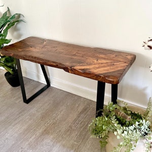 Handmade Entryway Bench Rustic Country Farmhouse Real Distressed Wood Black Metal Trapezoid Legs Industrial 1872, Multiple Colors & Sizes image 1