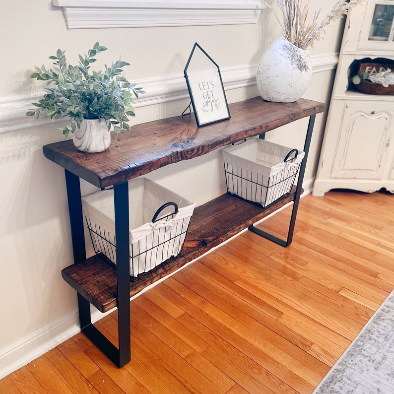 Handmade Entryway Console Table With Shelf Black Square Base Etsy