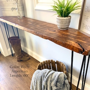 Handmade Entryway Console Table Rustic Country Farmhouse Real Distressed Wood Black Hairpin Legs Industrial 24"-95", Multiple Colors & Sizes