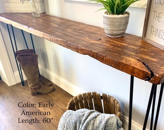 Handmade Entryway Console Table Rustic Country Farmhouse Real Distressed Wood Black Hairpin Legs Industrial 24"-95", Multiple Colors & Sizes