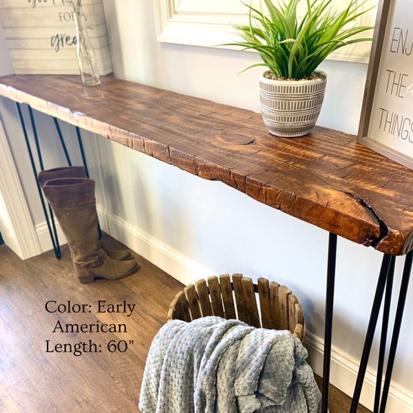 Handmade Entryway Console Table Rustic Country Farmhouse Real Distressed Wood Black Hairpin Legs Industrial 24"-95", Multiple Colors & Sizes