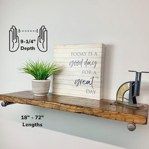 Handmade Rustic Country Farmhouse Distressed Solid Wood 9-1/4&quot; Deep x 1-1/2&quot; Thick Floating Industrial Pipe Barn Shelf w/ Hardware 16&quot; - 72&quot;