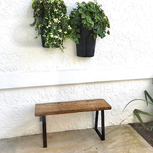 Handmade Entryway Bench Rustic Country Farmhouse Real Distressed Wood Black Metal Trapezoid Legs Industrial 1872, Multiple Colors & Sizes image 5