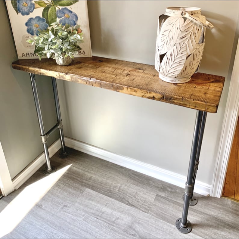 Handmade Entryway Console Table Rustic Country Farmhouse Real Distressed Wood Industrial Pipe Legs 2495, Multiple Colors & Sizes image 2