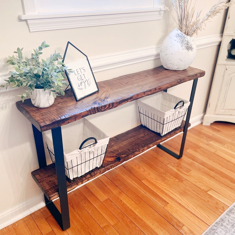 Handmade Entryway Console Table With Shelf Black Square Base Etsy