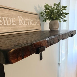 Handmade Rustic Country Farmhouse Distressed Solid Wood Floating Shelf Black Flat Steel Bracket w/ Lip 16&quot;-95&quot; Multiple Depths & Colors