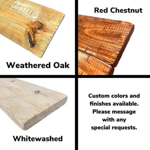 Puede incluir: Cuatro muestras de madera que muestran diferentes colores de tinte: roble desgastado, casta&ntilde;o rojo, blanqueado y una nota que indica que los colores y acabados personalizados est&aacute;n disponibles. Por favor, env&iacute;e un mensaje con cualquier solicitud especial.