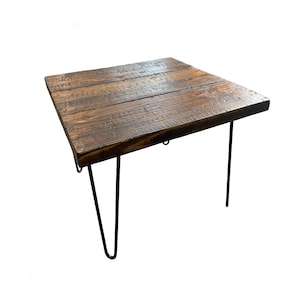 Handmade Side End Table Nightstand Rustic Country Farmhouse Real Distressed Wood Black Hairpin Legs Industrial Barn Multiple Colors & Sizes