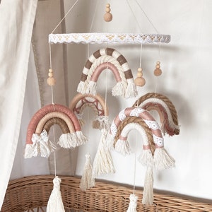 Baby Macrame Rainbow Mobile, Macrame Mobile Girl Pink, Baby Gift Birth,