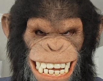 Realistic Angry  Chimpanzee Silicone Mask – Moving Mouth Ape – Primate Cosplay – Film Quality Creature