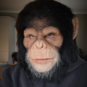 Realistische Schimpanse Silikon Maske – beweglicher Mund Affe – Primate Cosplay – Film Qualität Kreatur