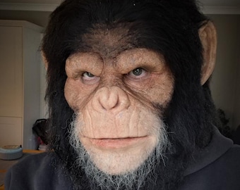 Realistic Chimpanzee Silicone Mask – Moving Mouth Ape – Primate Cosplay – Film Quality Creature