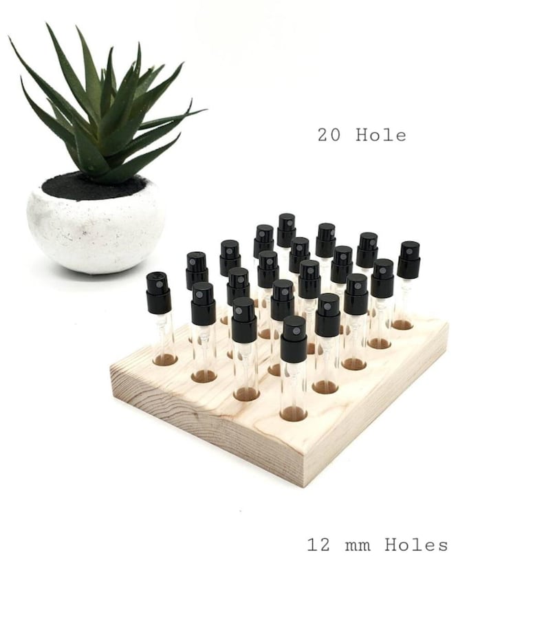 Perfume Sample Holders - Fragrance Organizer - Atomizer Storage - 2-10 ml Vials - Multiple Sizes 12 mm 20 Hole