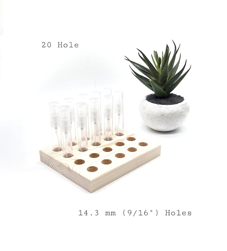 Perfume Sample Holders - Fragrance Organizer - Atomizer Storage - 2-10 ml Vials - Multiple Sizes 14.3 mm 20 Hole
