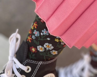 Meias florais de algodão penteado, estilo vintage, fabricadas na Coreia.