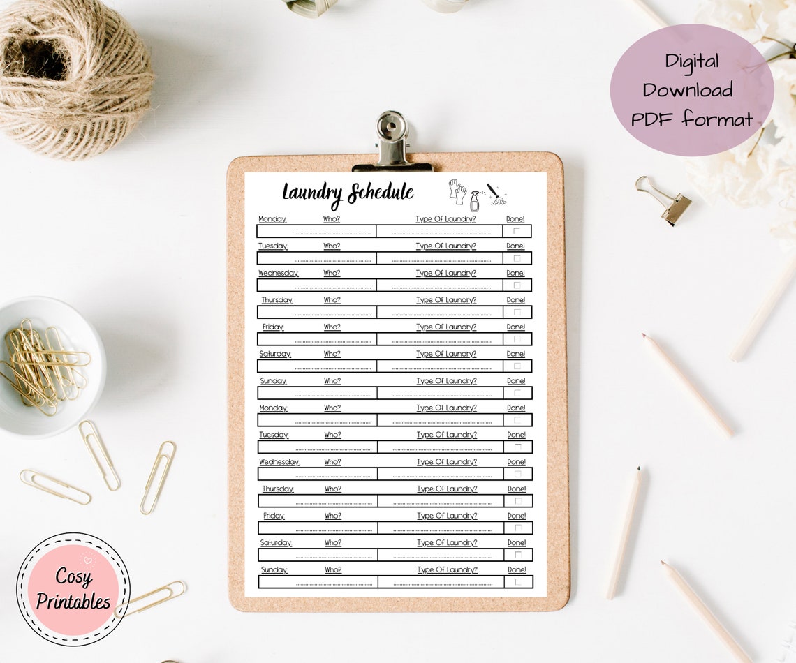 Laundry Schedule Printable Template PDF Download | Etsy