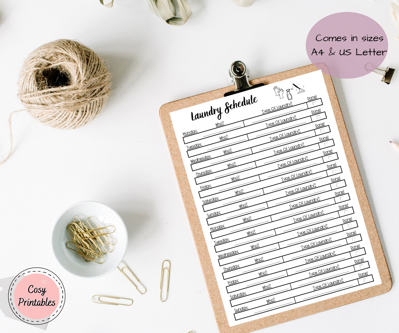 Laundry Schedule Printable Template PDF Download | Etsy