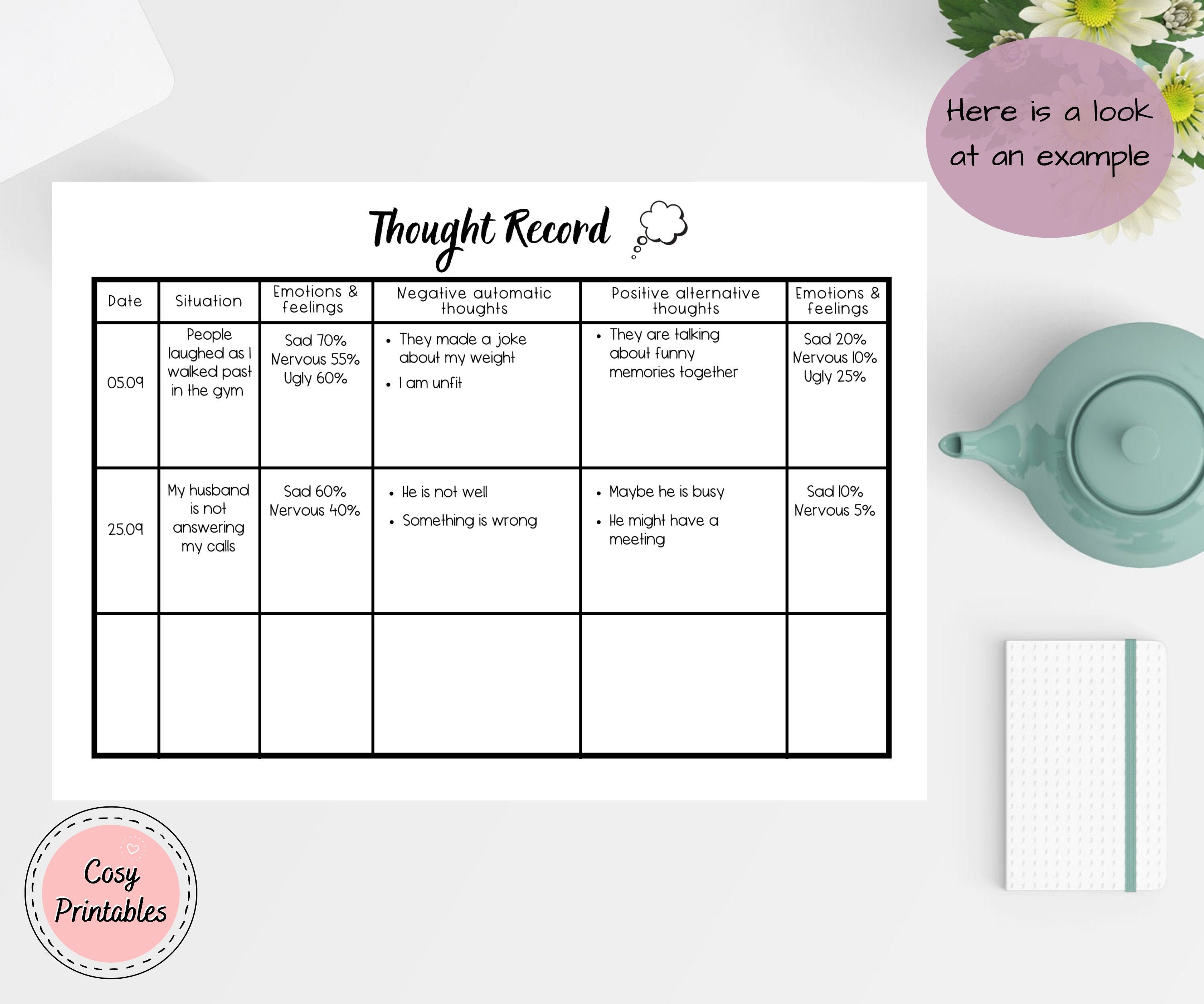 Thought Record Template Printable PDF Download | Etsy
