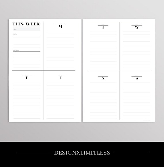 Calendars &amp; Planners Paper A5 Printable Planner A5 Horizontal Weekly ...