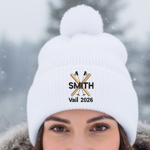 Custom Ski Beanie, Embroidered Name/Place Winter Hat