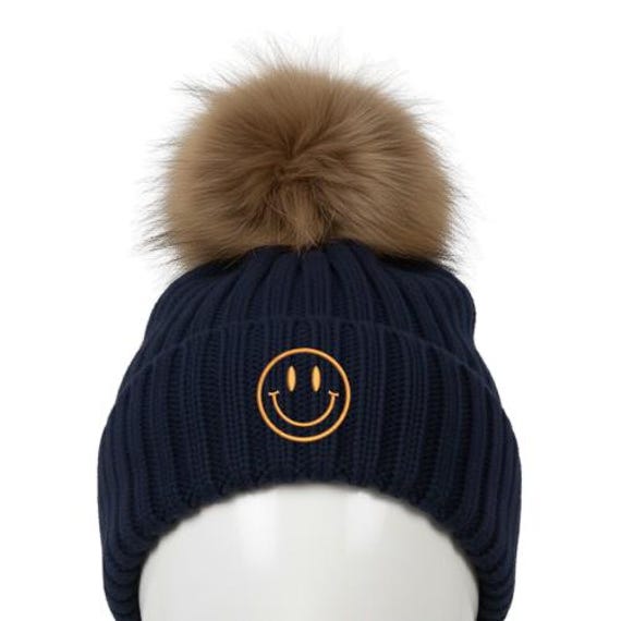 Embroidered Smiley Face Beanie: Knit Winter Hat - Etsy display picture 1