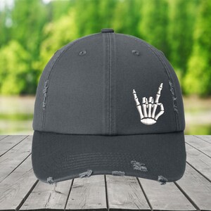 Skeleton Rock and Roll Hat, Skeleton Hand, Gift for Music Fan,Edgy Rocker Style Skeleton Hand Sign Hat, Gothic Punk Gift, Skull Hand Cap