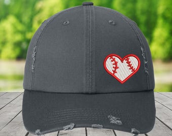 Baseball Heart Distressed Hat: Sports Mom Gift