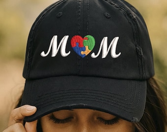 Autism Mom Distressed Hat: Awareness Support Heart, Mothers Day Gift