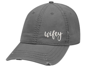 Wifey Hat: Distressed Cotton Twill, Wife Gift