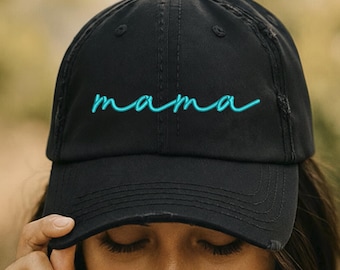 Mama Embroidered Cap: Distressed Mom Hat, Mothers Day Gift