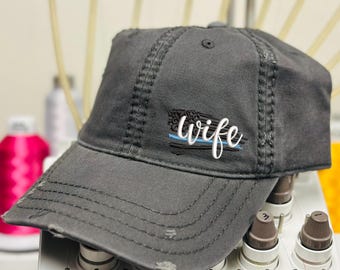Distressed Thin Blue Line Wife Hat: Law Enforcement Support
