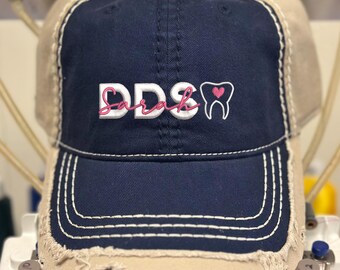 Gorro de dentista bordado, gorro dental personalizado con efecto envejecido