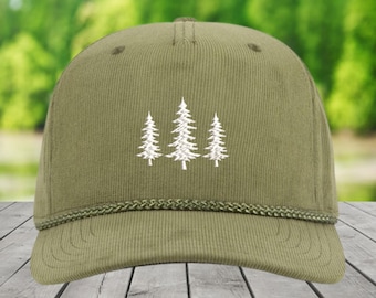 Embroidered Pine Tree Corduroy Hat: Vintage Snapback Cap