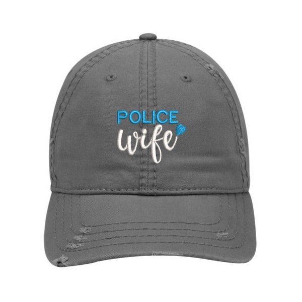 Police Wife hat, thin blue line hat, police wife hat, police wife gift, women's distressed hat, proud police wife, support the blue