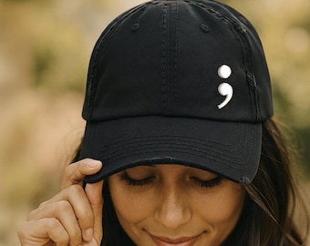 Semicolon Distressed Hat: Mental Health Awareness Gift