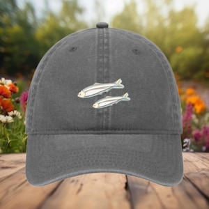 Sardines Embroidered Cap, Sardine Hat, Foodie Hat, Fish Lover Gift, Minimalist Fish Baseball Cap, Mediterranean Aesthetic, Trendy Foodie
