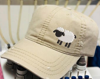 Gorro de oveja bordado: gorro de granja de algodón desgastado