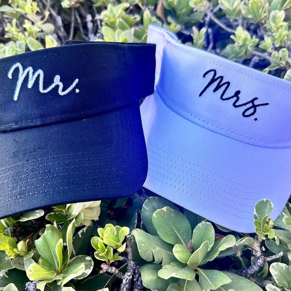 Mrs or Mr Visor, Anniversary Visor,  wedding gift, Couple Visor hat Set, Bride/Groom Gift, Honeymoon gift, Just married gift, Mrs hat, Mr ha