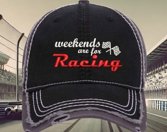Distressed Checkered Flag Racing Cap: Motorsports Fan Hat